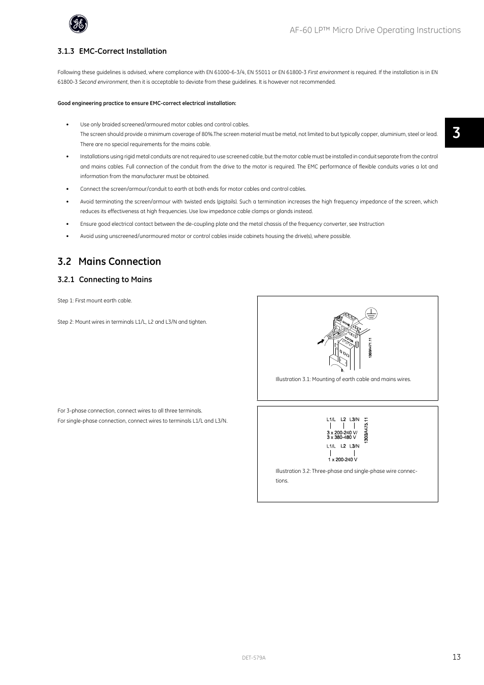 2 mains connection, Af-60 lp™ micro drive operating instructions | GE Industrial Solutions AF-60 LP Micro Drive Operating Instructions User Manual | Page 14 / 72