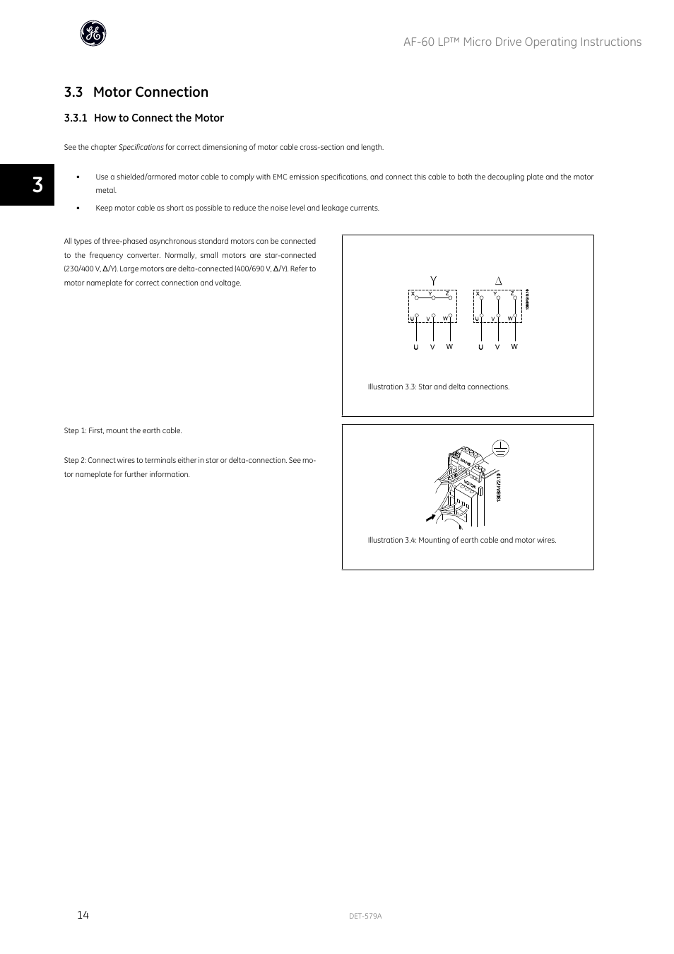 3 motor connection, Af-60 lp™ micro drive operating instructions | GE Industrial Solutions AF-60 LP Micro Drive Operating Instructions User Manual | Page 15 / 72