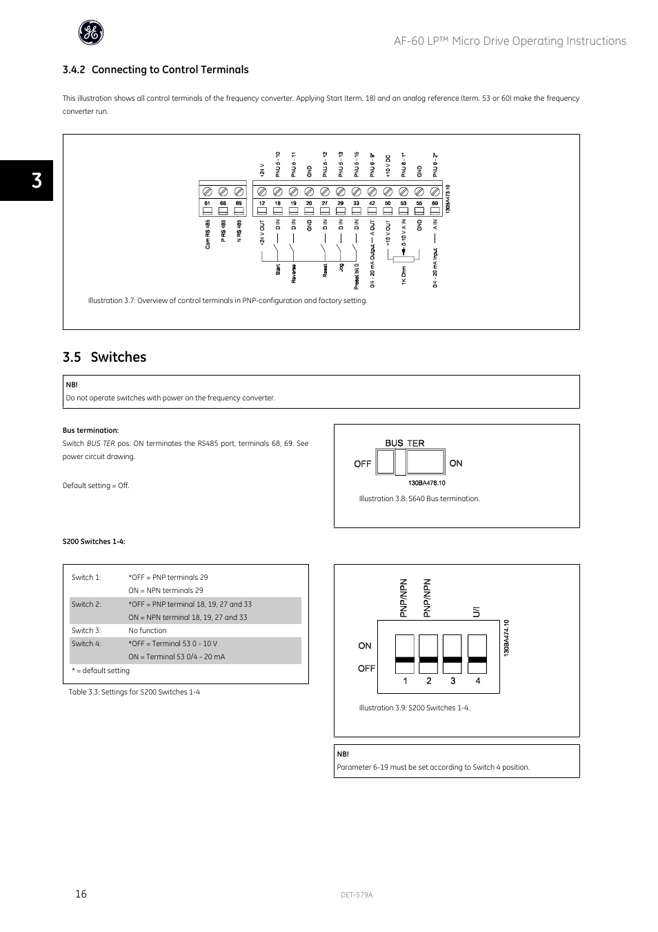 5 switches, Af-60 lp™ micro drive operating instructions | GE Industrial Solutions AF-60 LP Micro Drive Operating Instructions User Manual | Page 17 / 72