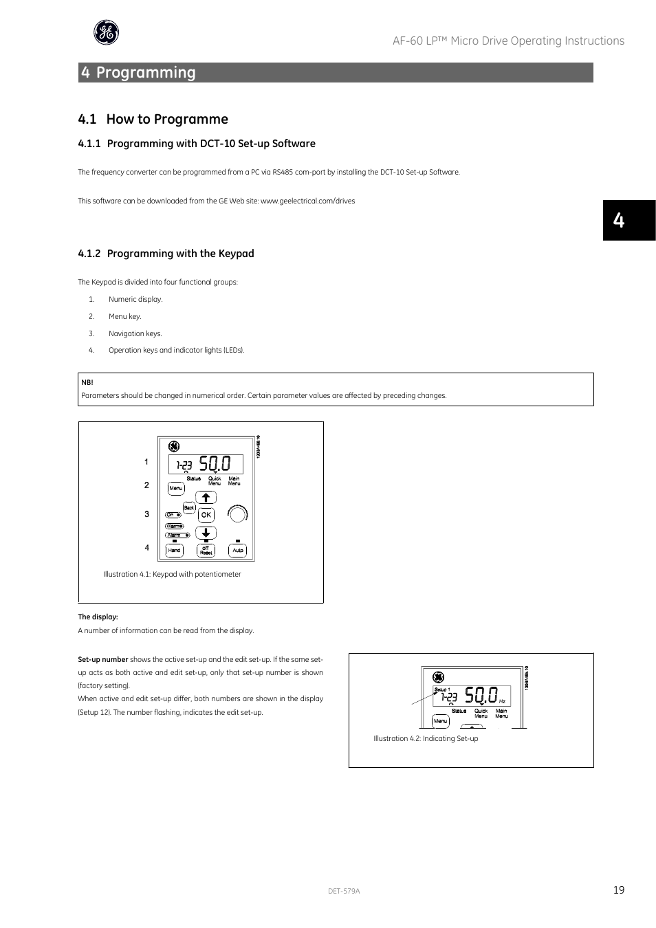 4 programming, 1 how to programme | GE Industrial Solutions AF-60 LP Micro Drive Operating Instructions User Manual | Page 20 / 72