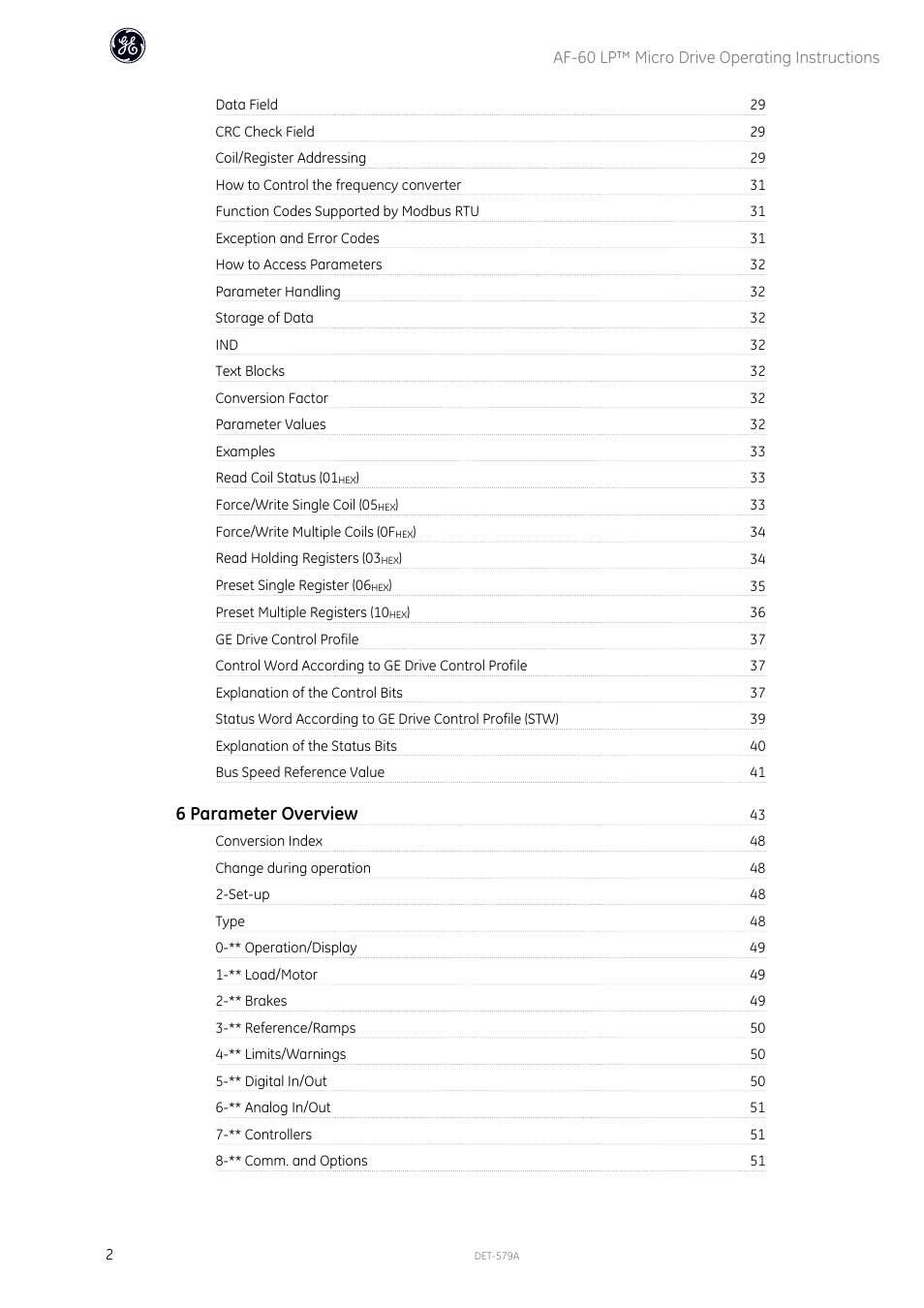 6 parameter overview | GE Industrial Solutions AF-60 LP Micro Drive Operating Instructions User Manual | Page 3 / 72