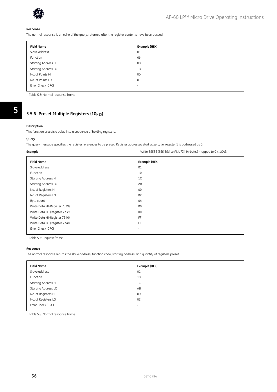 Af-60 lp™ micro drive operating instructions, 6 preset multiple registers (10 | GE Industrial Solutions AF-60 LP Micro Drive Operating Instructions User Manual | Page 37 / 72