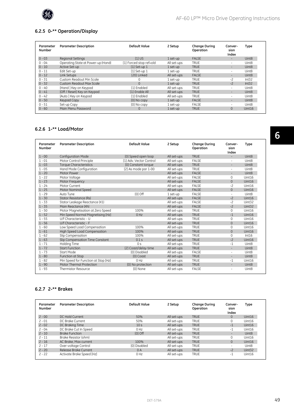 Af-60 lp™ micro drive operating instructions, 5 0-** operation/display, 6 1-** load/motor | 7 2-** brakes | GE Industrial Solutions AF-60 LP Micro Drive Operating Instructions User Manual | Page 50 / 72