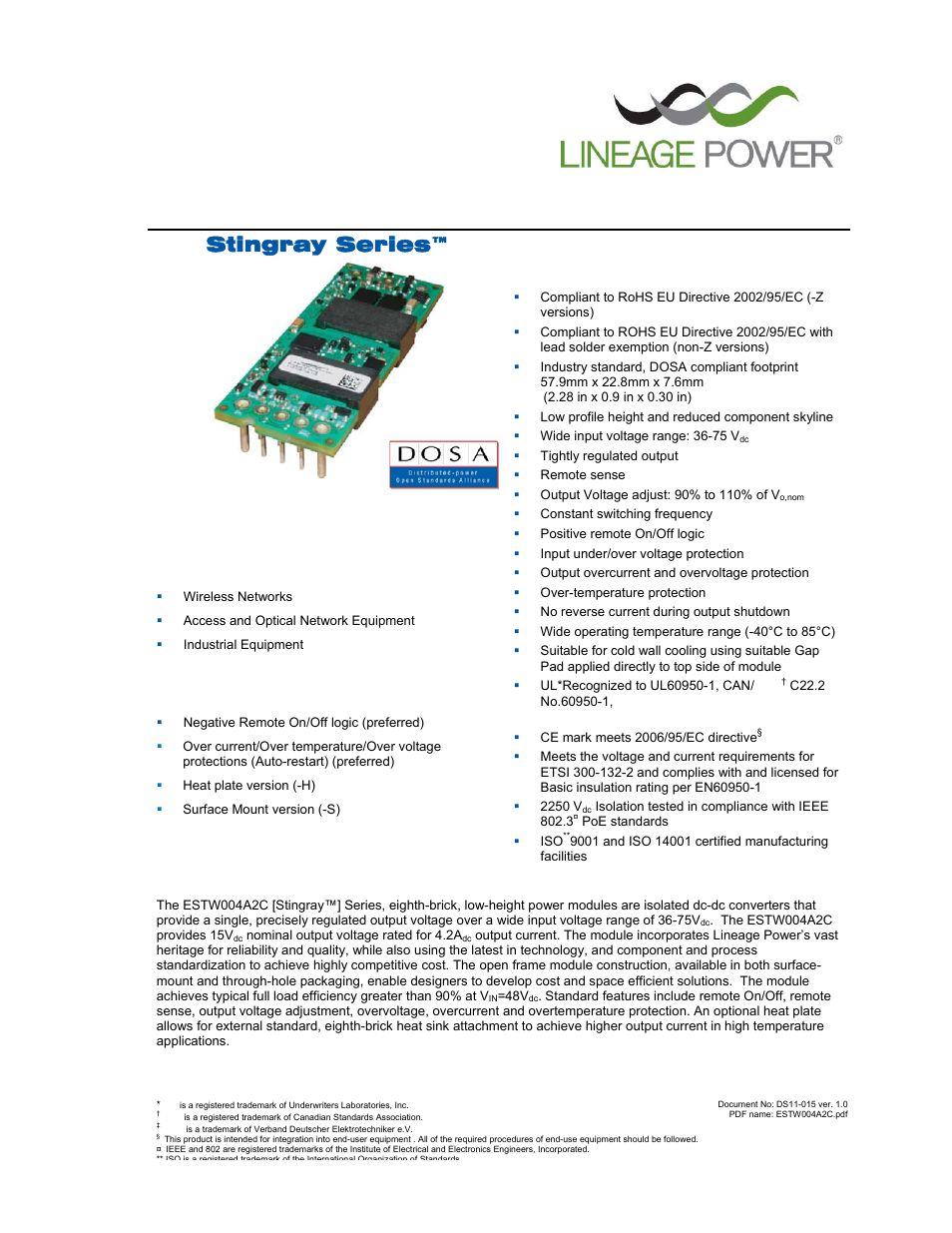 GE Industrial Solutions ESTW004A2C Series User Manual | 18 pages