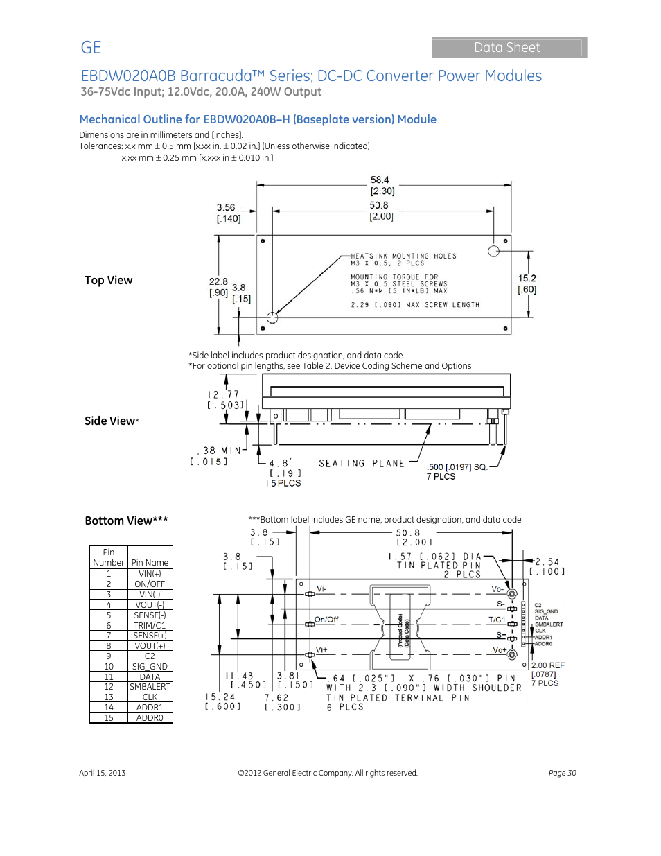 Data sheet | GE Industrial Solutions EBDW020A0B Barracuda Series User Manual | Page 30 / 32
