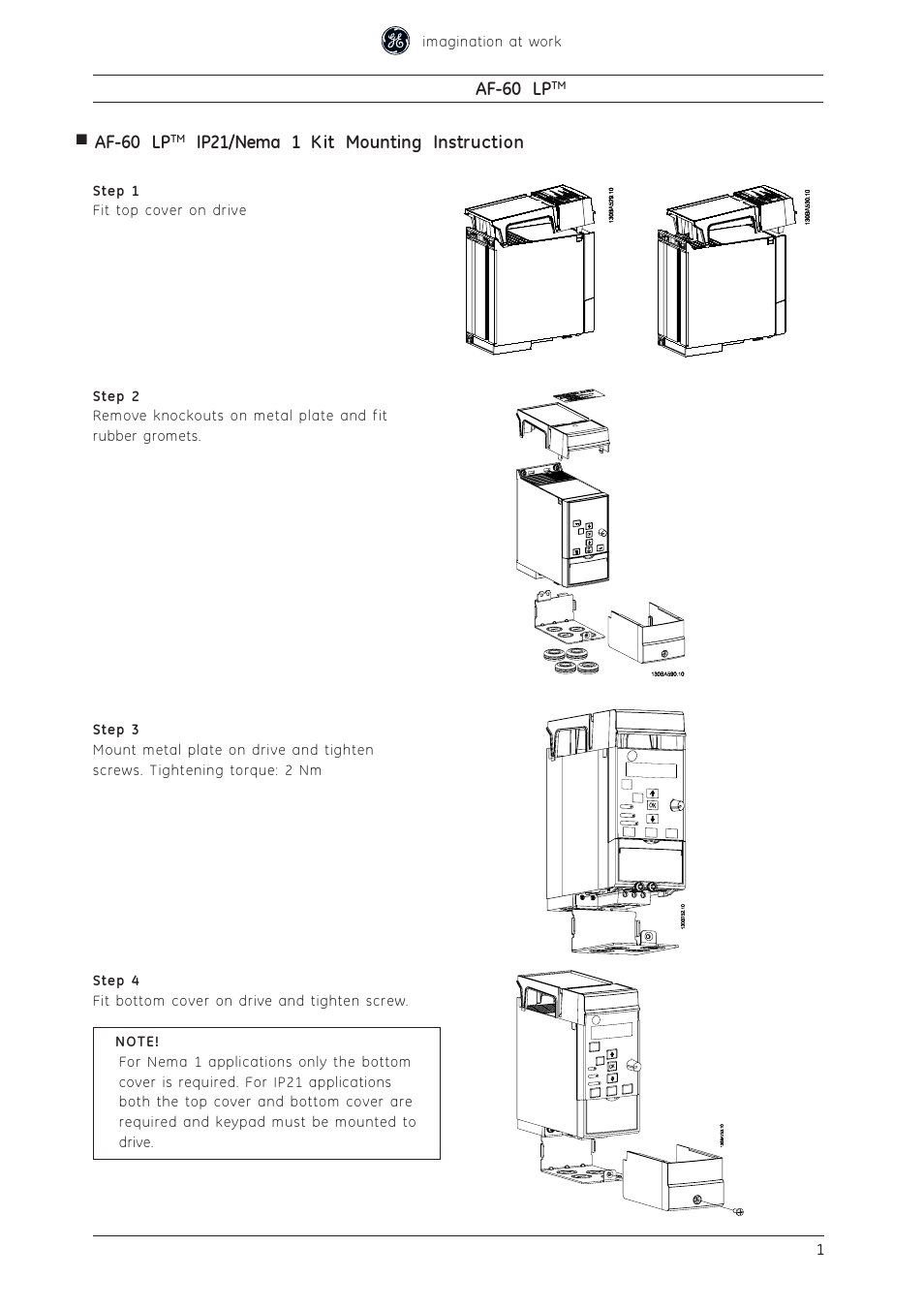 GE Industrial Solutions AF-60 LP IP21_Nema 1 Kit User Manual | 2 pages