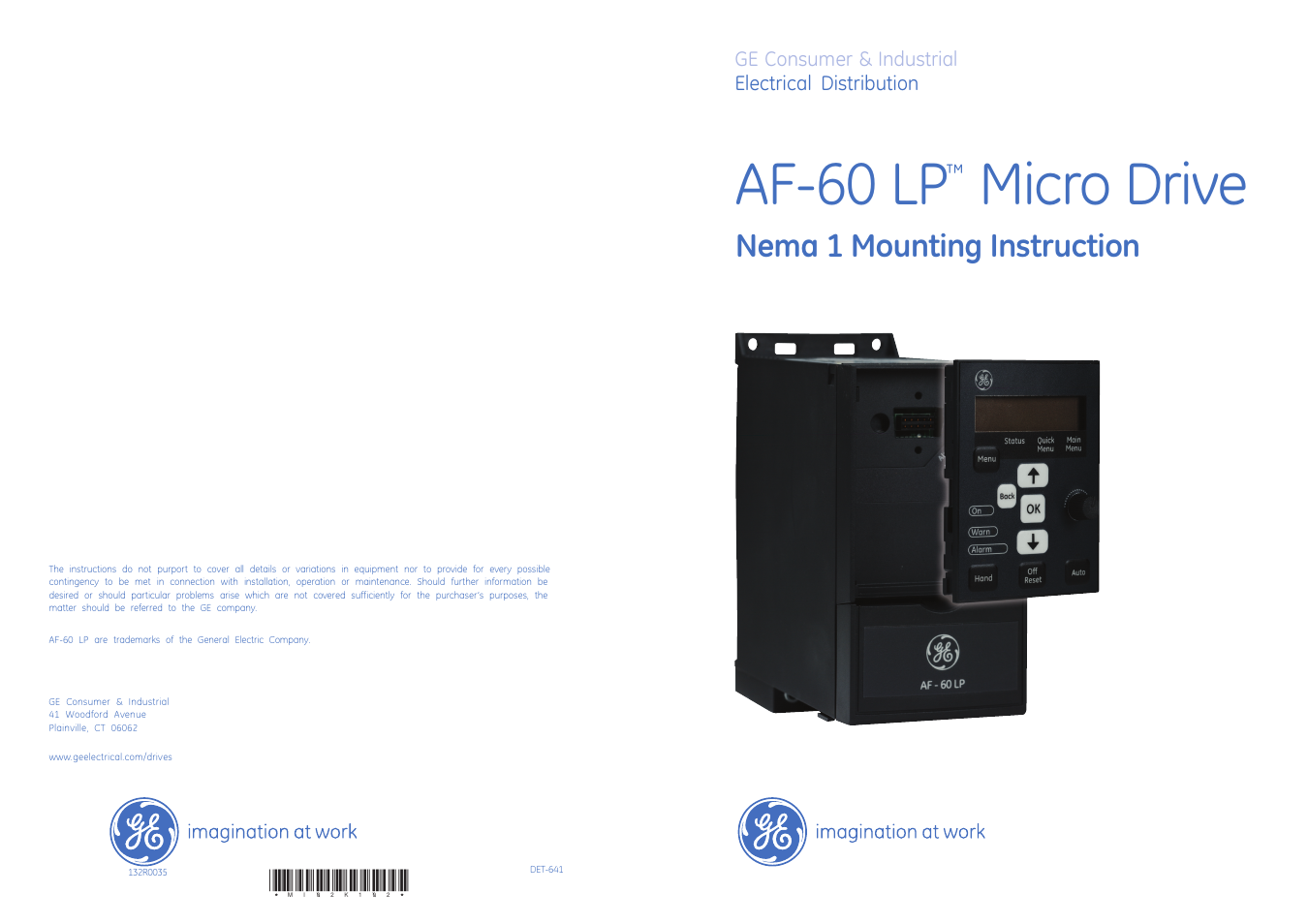 Af-60 lp, Micro drive, Nema 1 mounting instruction | GE Industrial Solutions AF-60 LP IP21_Nema 1 Kit User Manual | Page 2 / 2