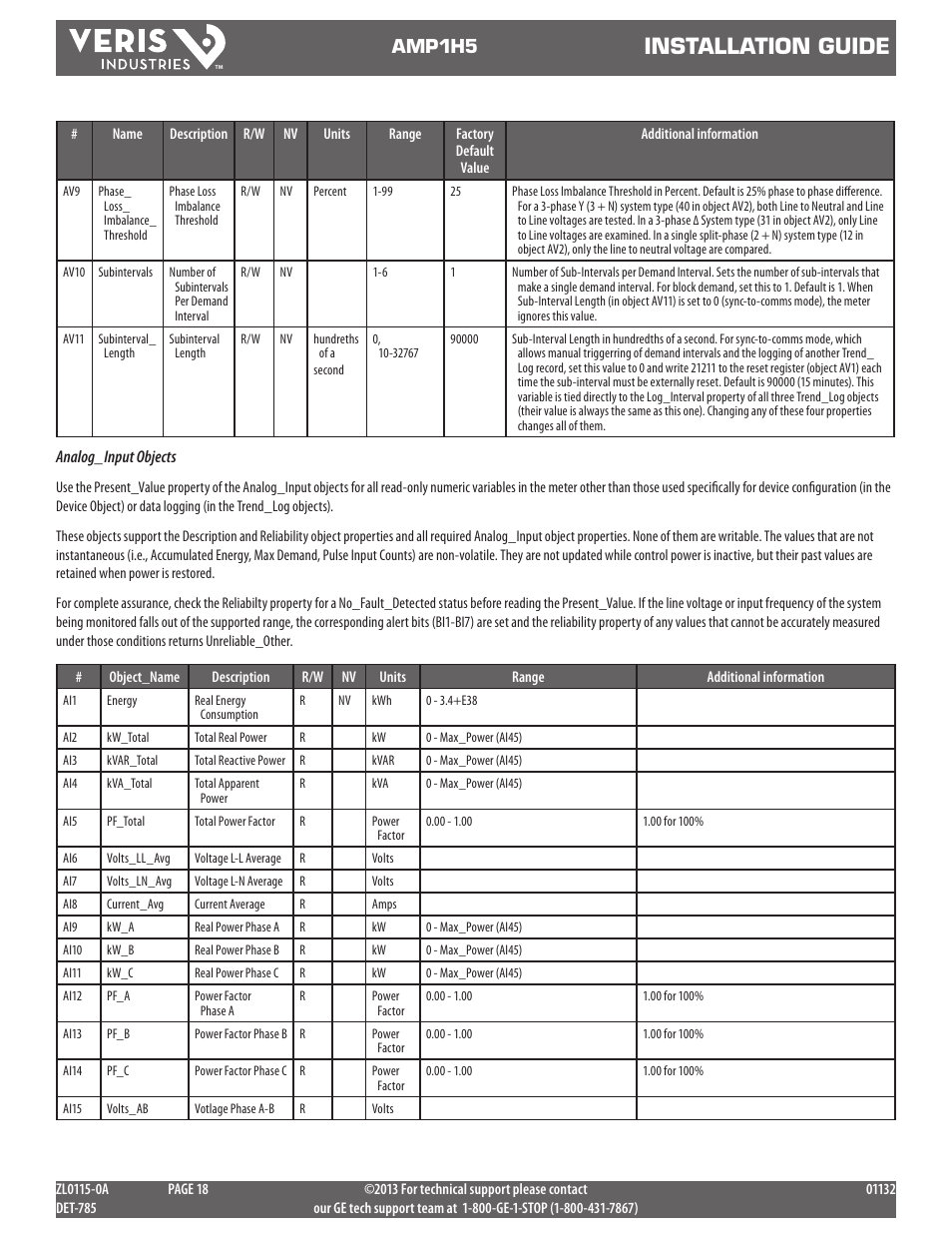 Installation guide, Amp1h5 | GE Industrial Solutions AMP1H5 User Manual | Page 18 / 24