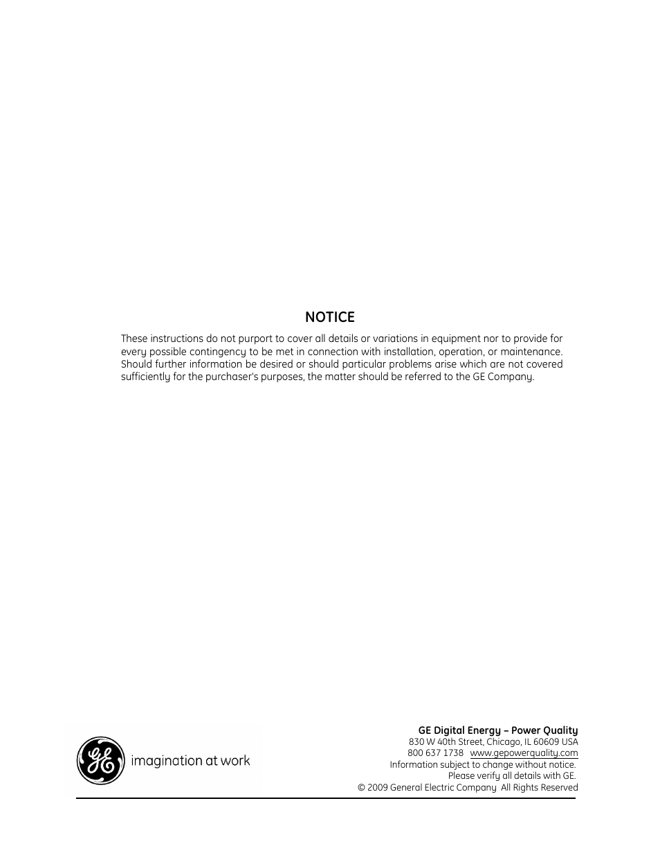 Notice | GE Industrial Solutions GE A-Series 9îand 24î Panel Box User Manual | Page 15 / 15