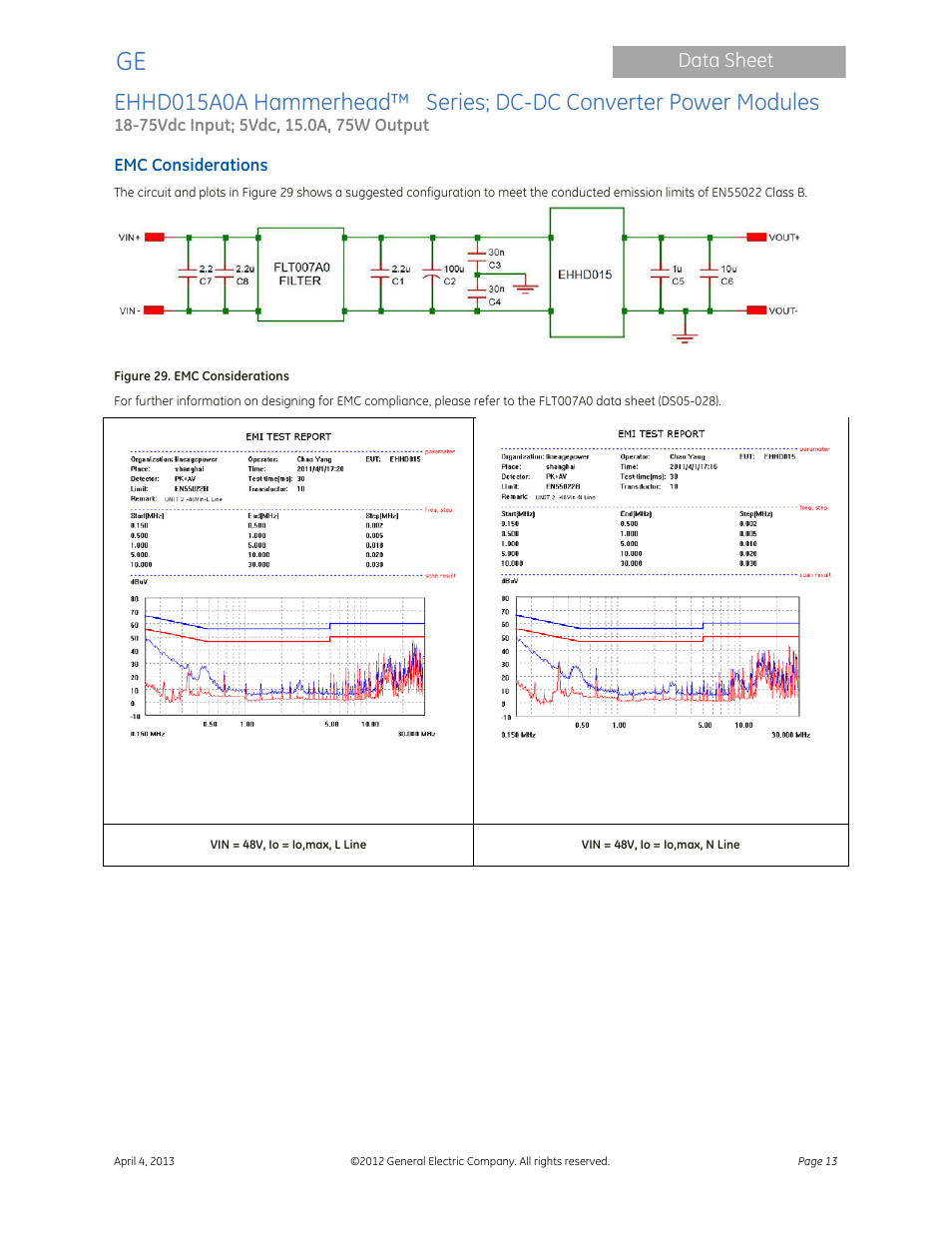 Data sheet | GE Industrial Solutions EHHD015A0A Hammerhead Series User Manual | Page 13 / 20