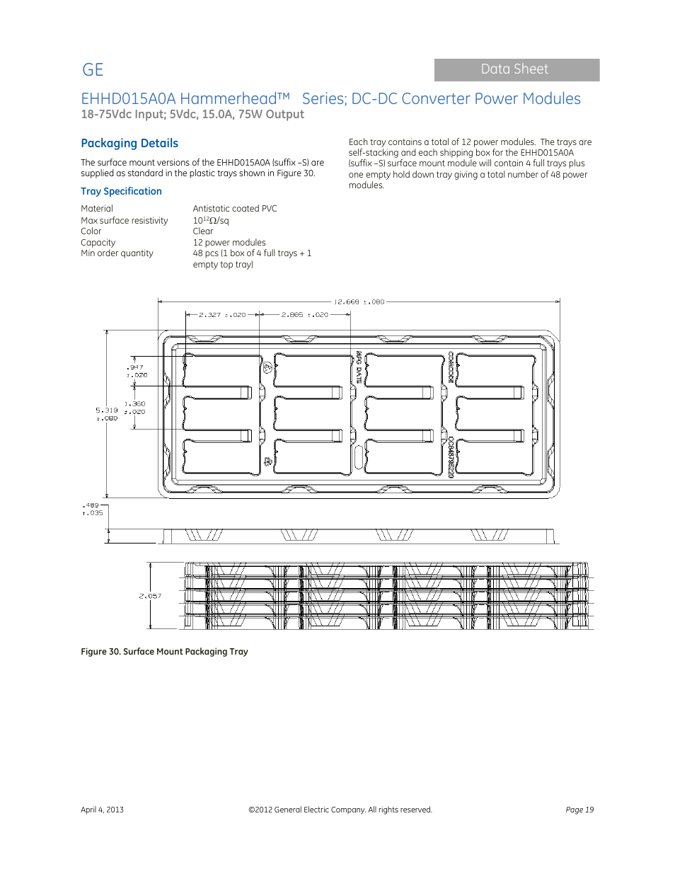 Data sheet | GE Industrial Solutions EHHD015A0A Hammerhead Series User Manual | Page 19 / 20
