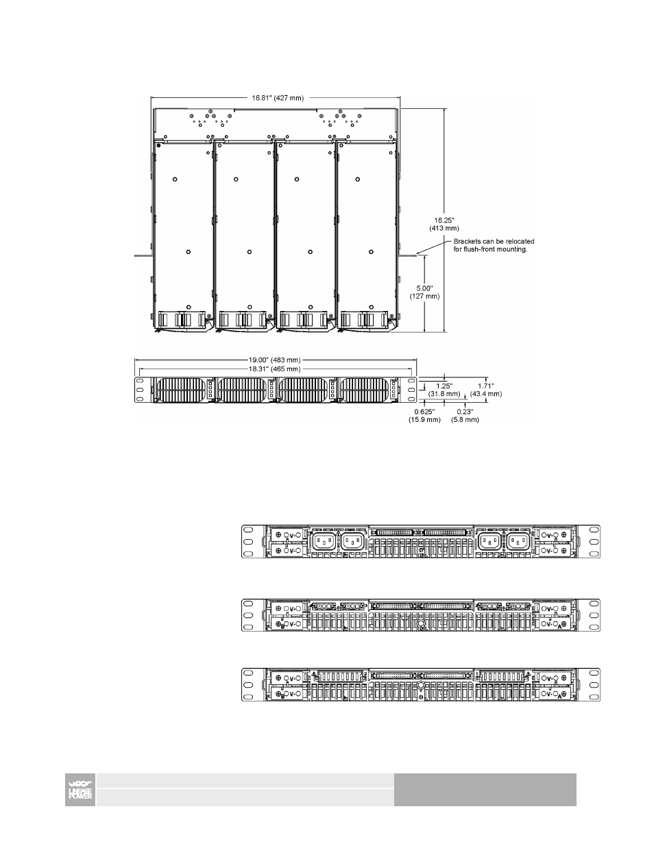 2 of 10, Rear views | GE Industrial Solutions J85480S1, L1 – L14 Compact Power Line Shelves User Manual | Page 2 / 10