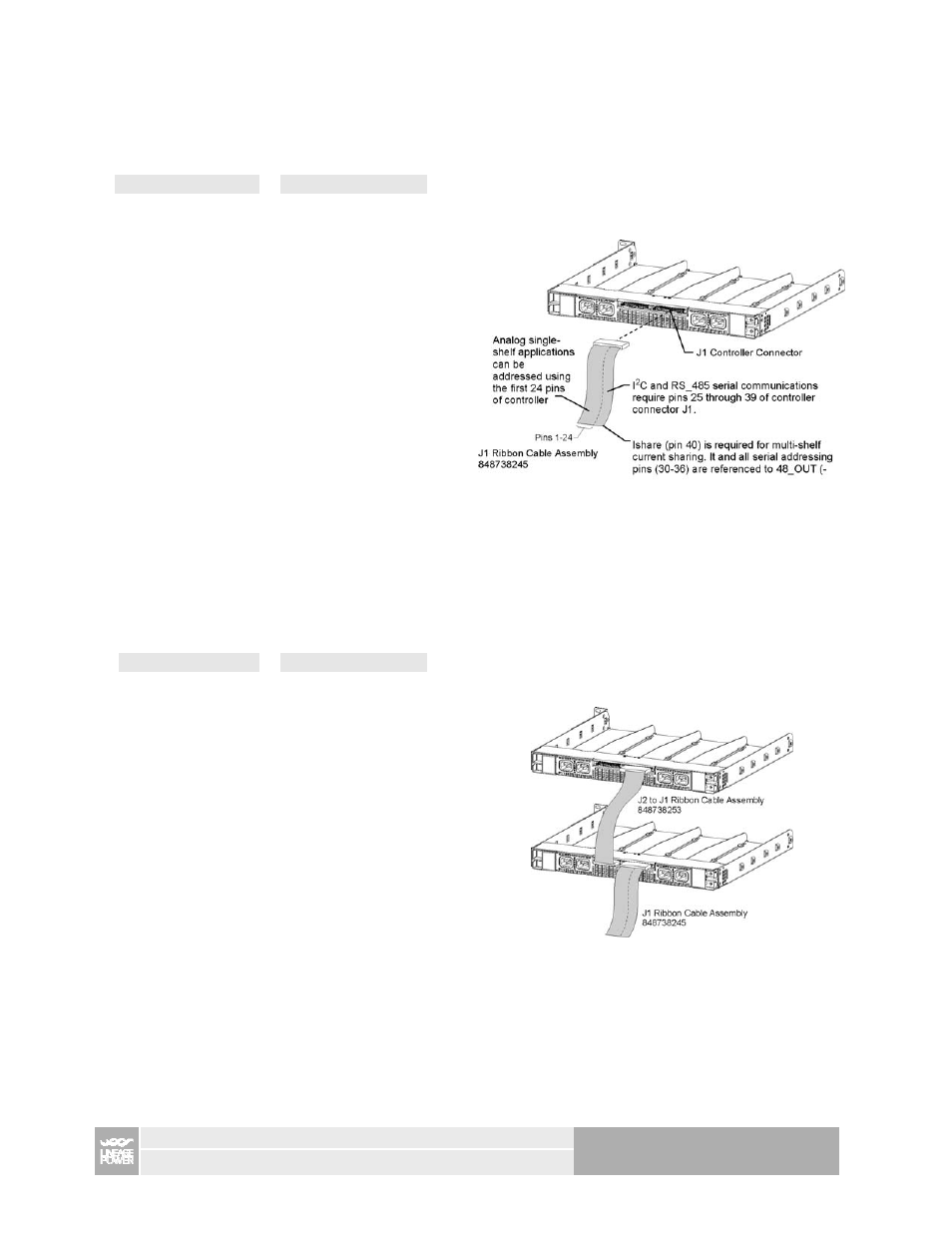5 of 10, Communication signals: j1 connector, Communication signals: j2 connector | Cannot be used in split shelves l7, l9, l14) | GE Industrial Solutions J85480S1, L1 – L14 Compact Power Line Shelves User Manual | Page 5 / 10