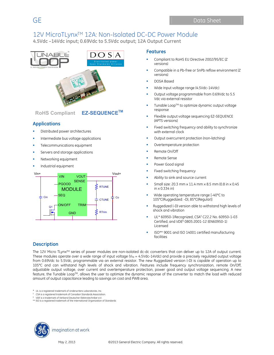 GE Industrial Solutions 12V MicroTLynx 12A User Manual | 26 pages