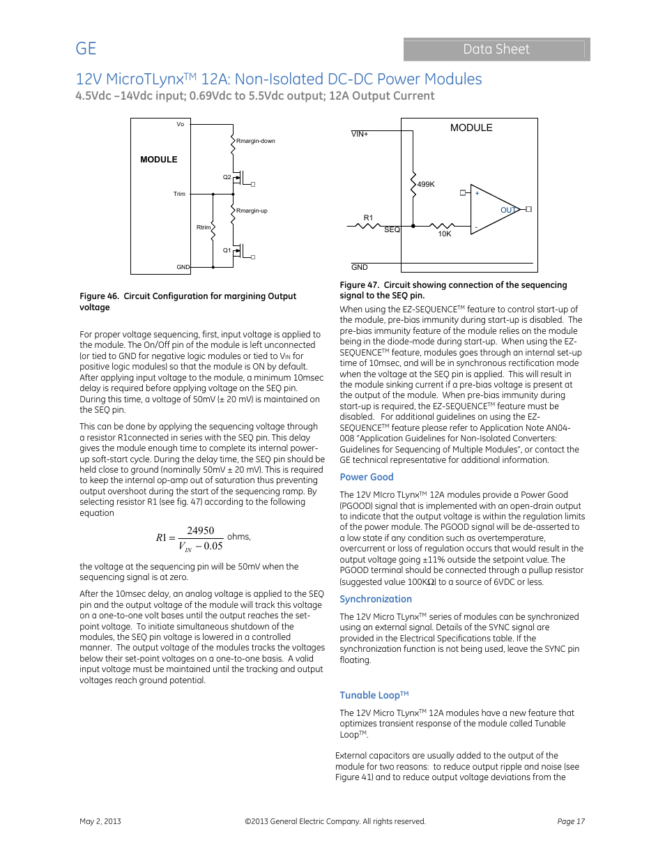 12v microtlynx, 12a: non-isolated dc-dc power modules, Data sheet | GE Industrial Solutions 12V MicroTLynx 12A User Manual | Page 17 / 26