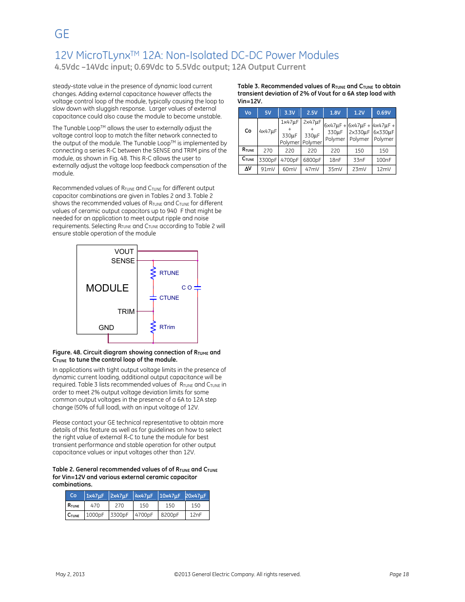 12v microtlynx, 12a: non-isolated dc-dc power modules, Data sheet | Module | GE Industrial Solutions 12V MicroTLynx 12A User Manual | Page 18 / 26