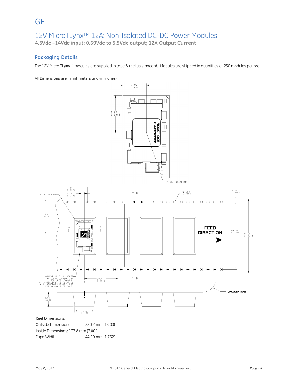 12v microtlynx, 12a: non-isolated dc-dc power modules, Data sheet | GE Industrial Solutions 12V MicroTLynx 12A User Manual | Page 24 / 26