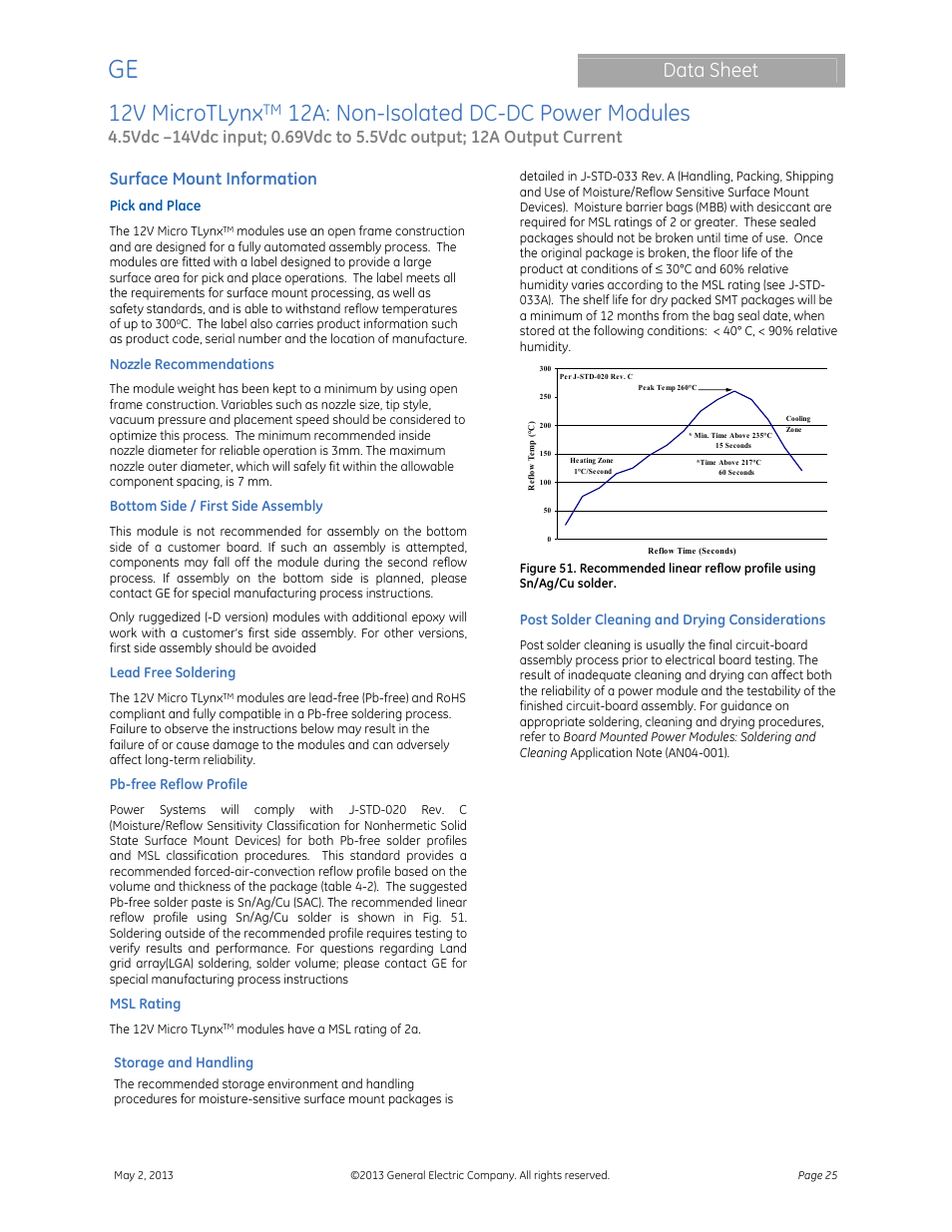 12v microtlynx, 12a: non-isolated dc-dc power modules, Data sheet | Surface mount information | GE Industrial Solutions 12V MicroTLynx 12A User Manual | Page 25 / 26