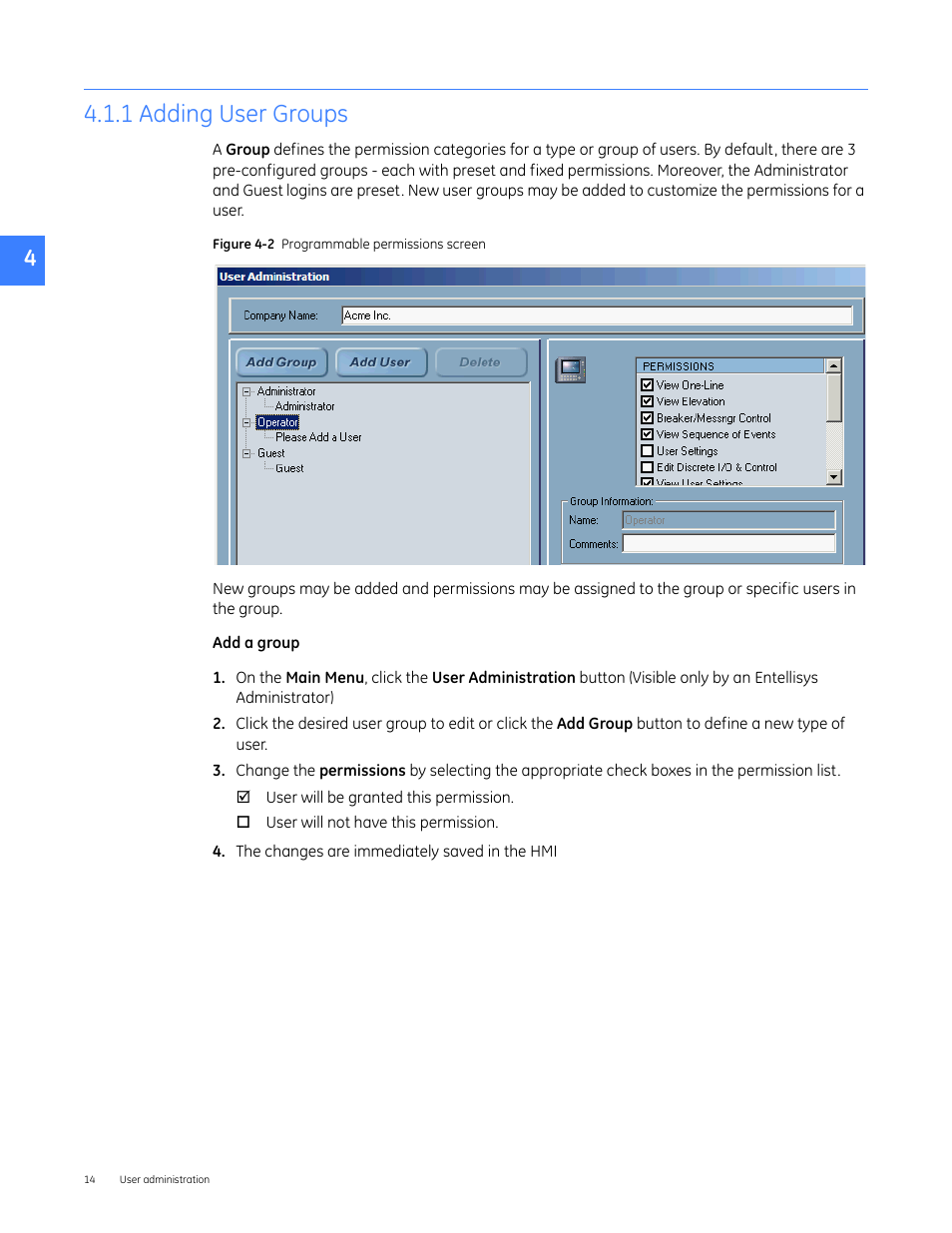 1 adding user groups | GE Industrial Solutions Entellisys 4.0 System Administrator Manual User Manual | Page 14 / 72
