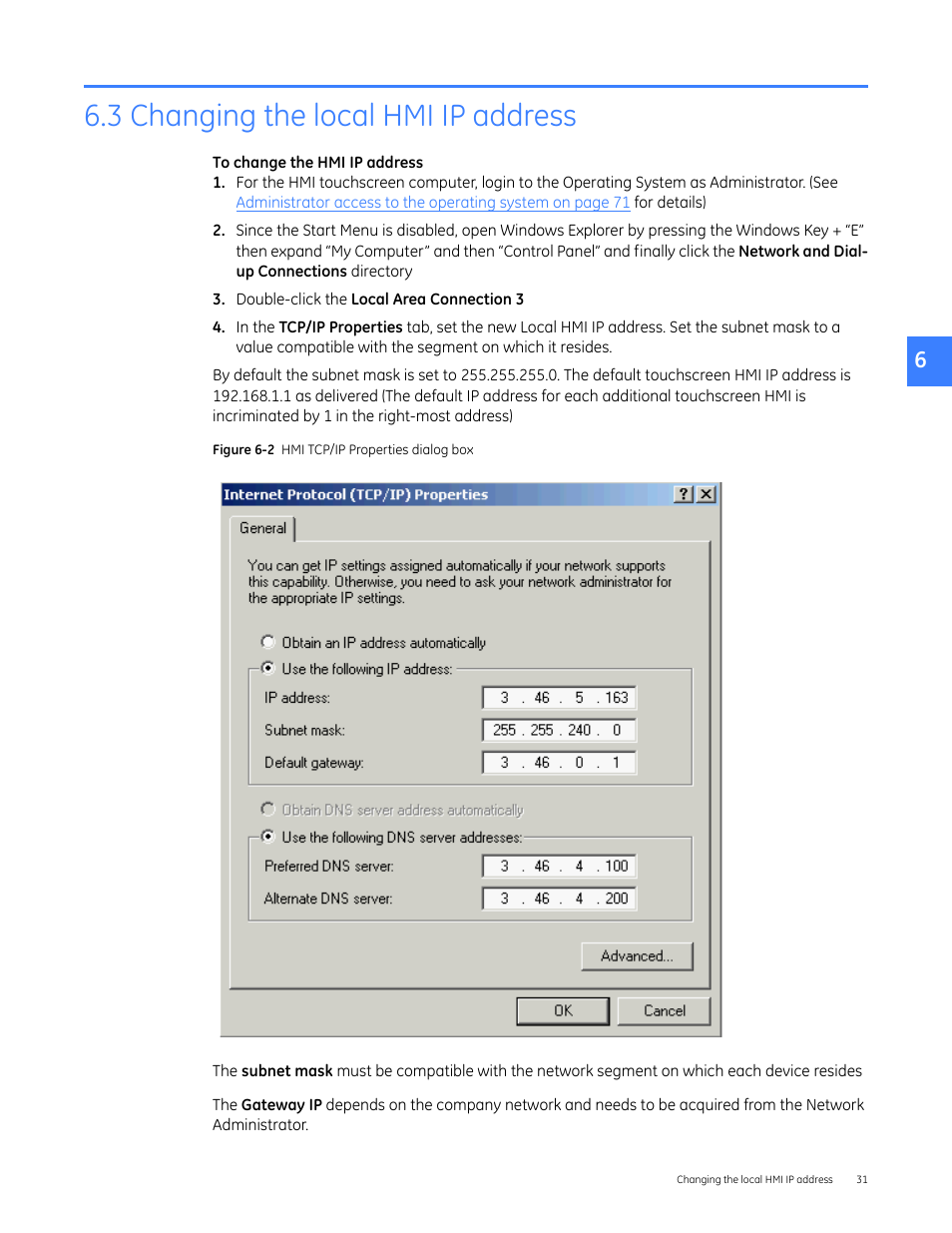 3 changing the local hmi ip address | GE Industrial Solutions Entellisys 4.0 System Administrator Manual User Manual | Page 31 / 72