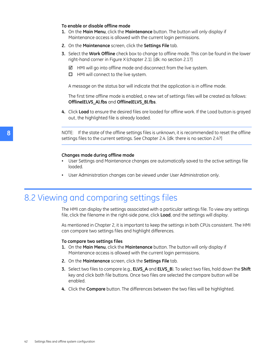 2 viewing and comparing settings files | GE Industrial Solutions Entellisys 4.0 System Administrator Manual User Manual | Page 42 / 72