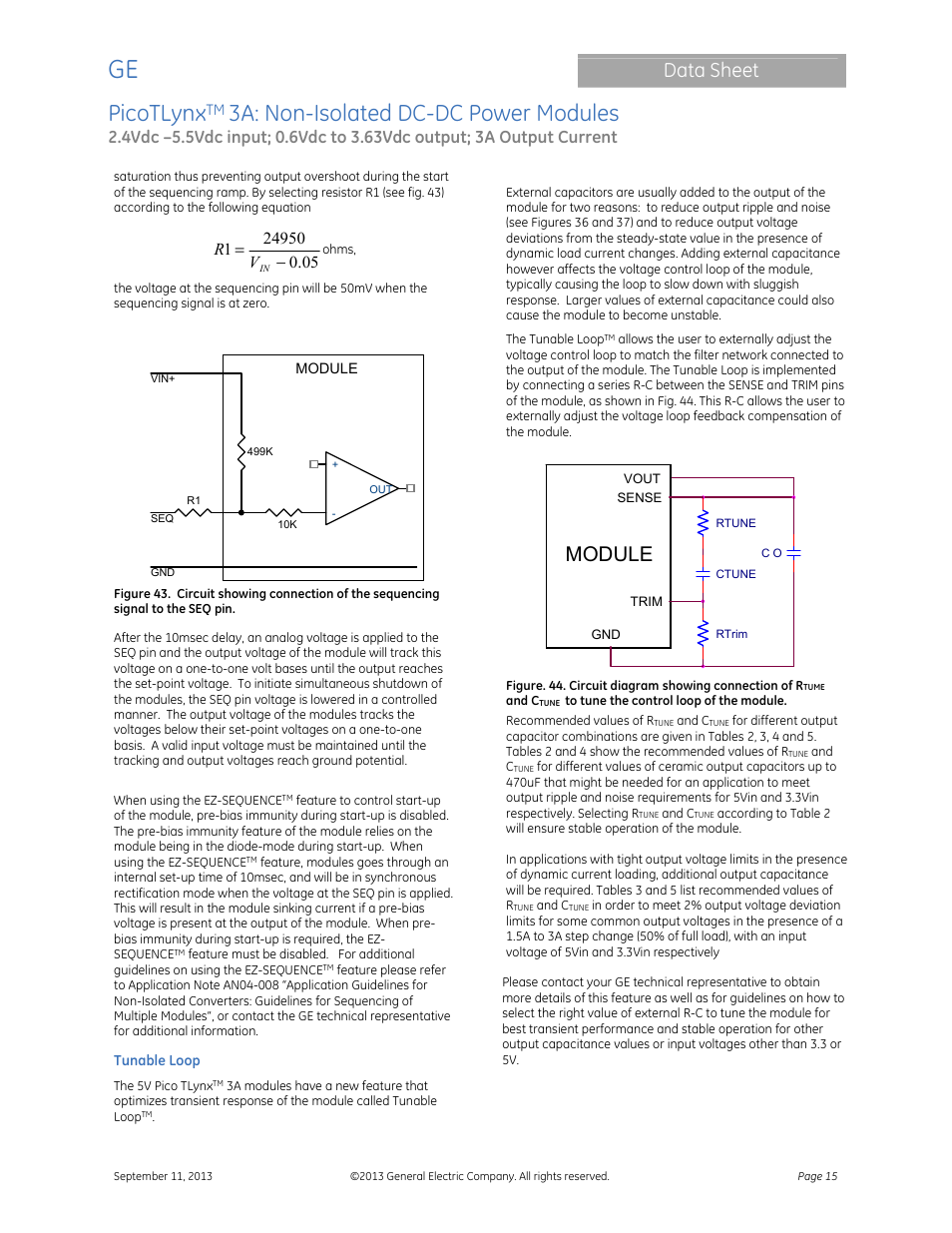 Picotlynx, 3a: non-isolated dc-dc power modules, Data sheet | Module | GE Industrial Solutions PicoTLynx 3A User Manual | Page 15 / 24