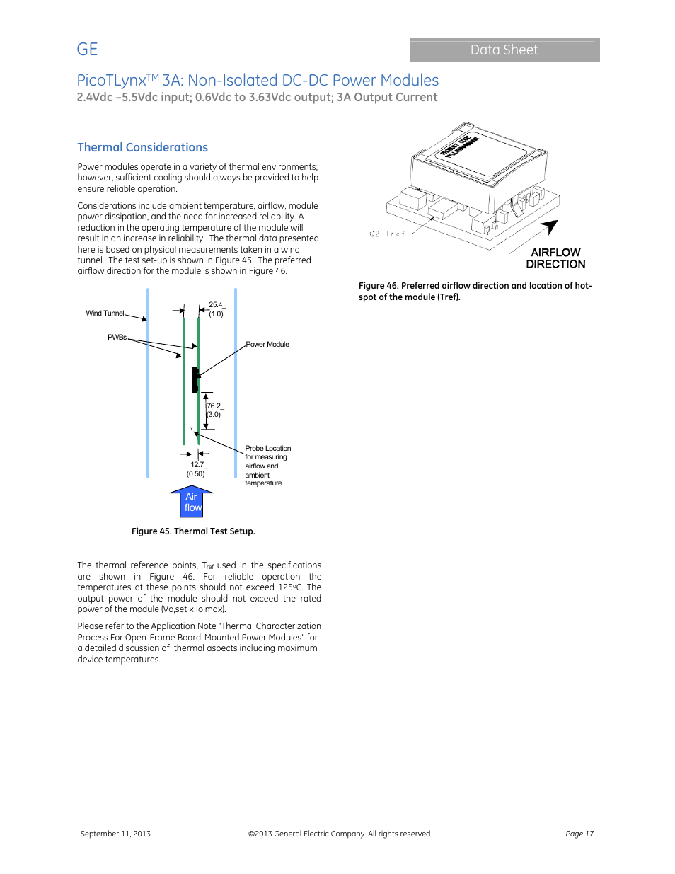 Picotlynx, 3a: non-isolated dc-dc power modules, Data sheet | Thermal considerations | GE Industrial Solutions PicoTLynx 3A User Manual | Page 17 / 24