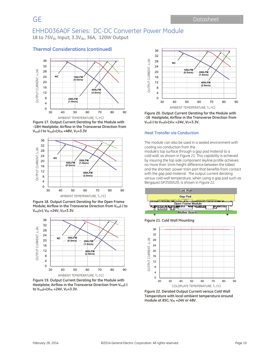 Ehhd036a0f series: dc-dc converter power module, Datasheet, 18 to 75v | Input; 3.3v, Thermal considerations (continued) | GE Industrial Solutions EHHD036A0F HAMMERHEAD Series User Manual | Page 10 / 20