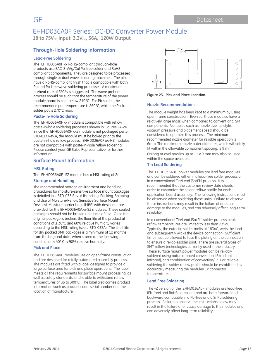 Ehhd036a0f series: dc-dc converter power module, Datasheet | GE Industrial Solutions EHHD036A0F HAMMERHEAD Series User Manual | Page 11 / 20