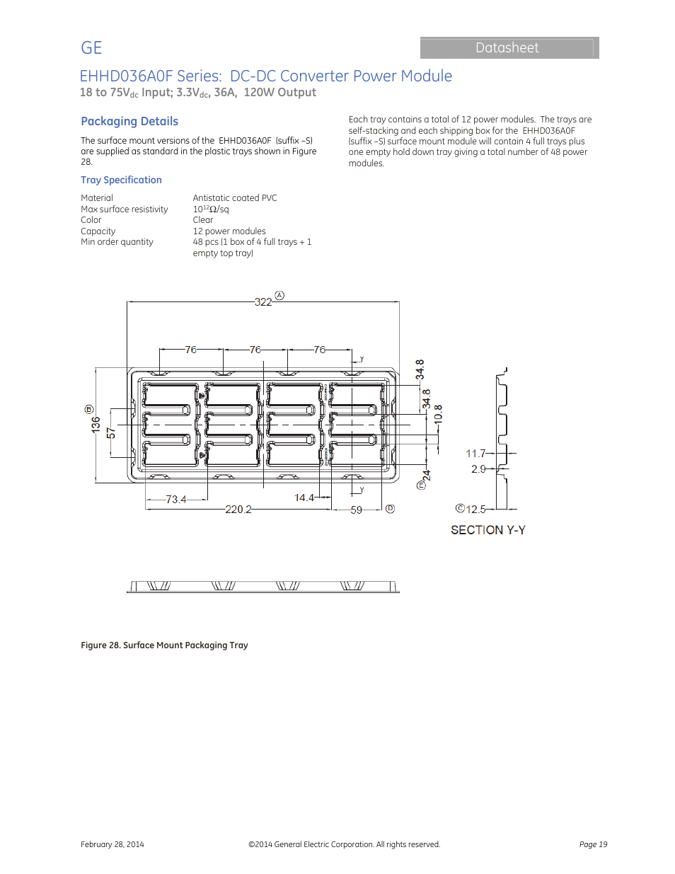 Ehhd036a0f series: dc-dc converter power module, Datasheet | GE Industrial Solutions EHHD036A0F HAMMERHEAD Series User Manual | Page 19 / 20