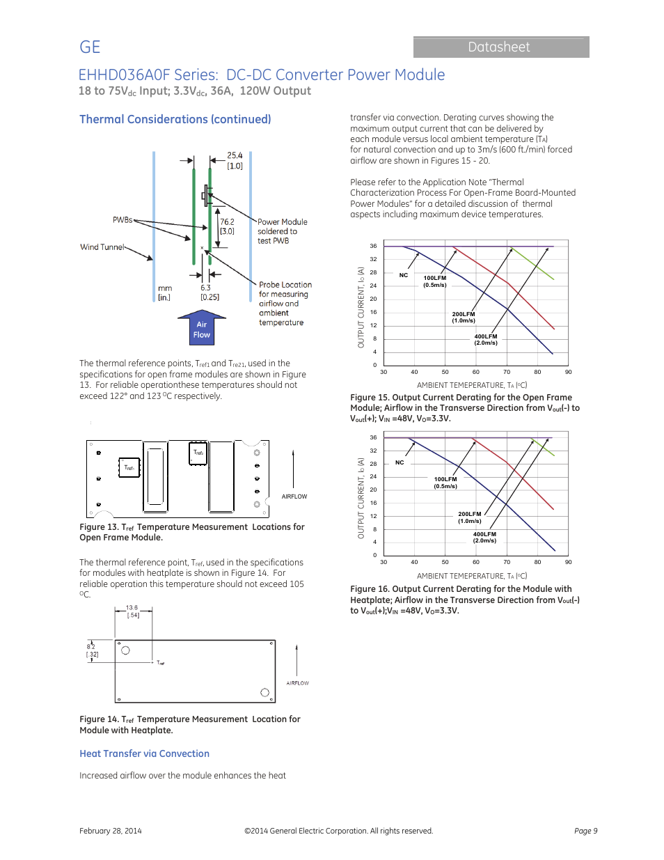 Ehhd036a0f series: dc-dc converter power module, Datasheet, 18 to 75v | Input; 3.3v, Thermal considerations (continued) | GE Industrial Solutions EHHD036A0F HAMMERHEAD Series User Manual | Page 9 / 20