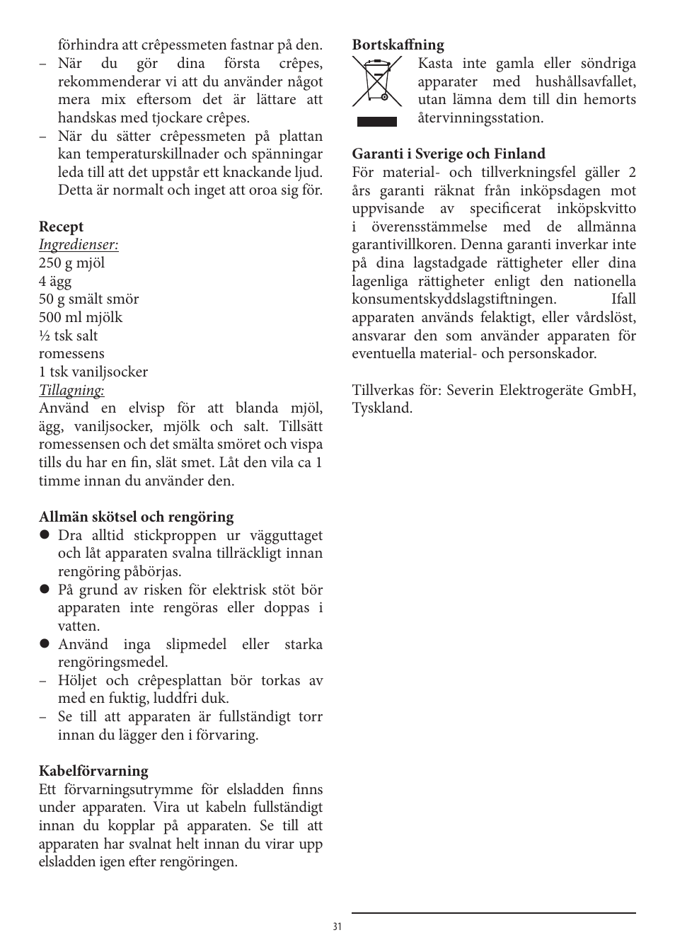 SEVERIN CM 2196 User Manual | Page 31 / 50