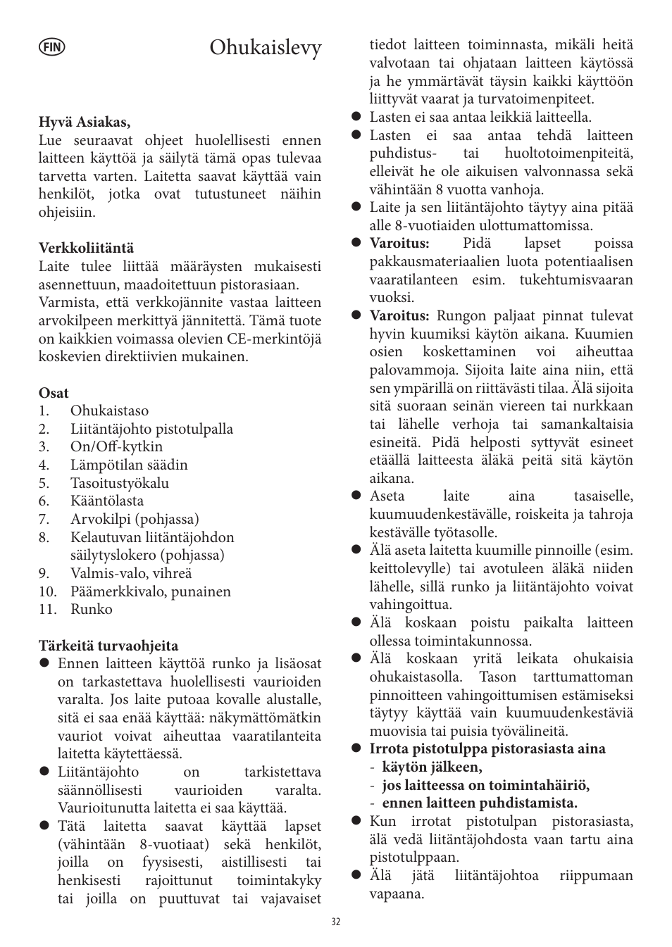 Ohukaislevy | SEVERIN CM 2196 User Manual | Page 32 / 50