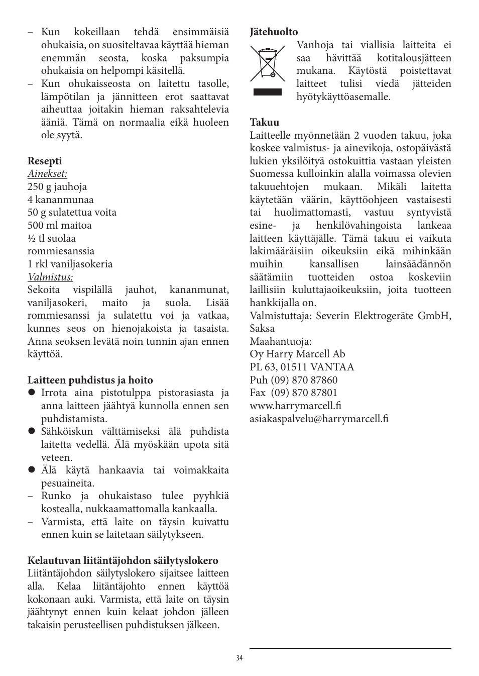 SEVERIN CM 2196 User Manual | Page 34 / 50