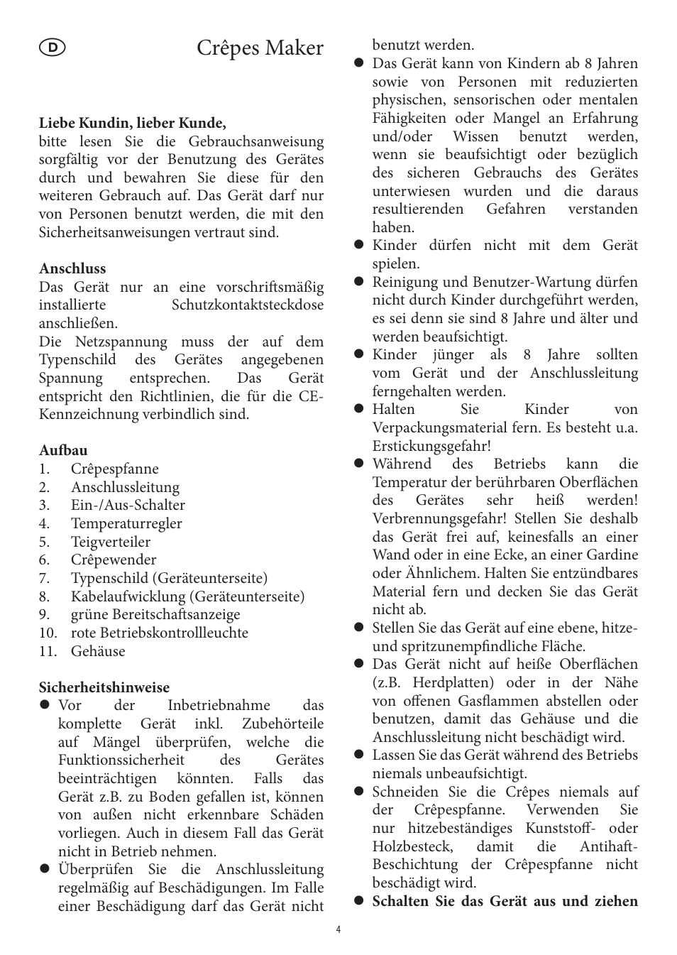 Crêpes maker | SEVERIN CM 2196 User Manual | Page 4 / 50