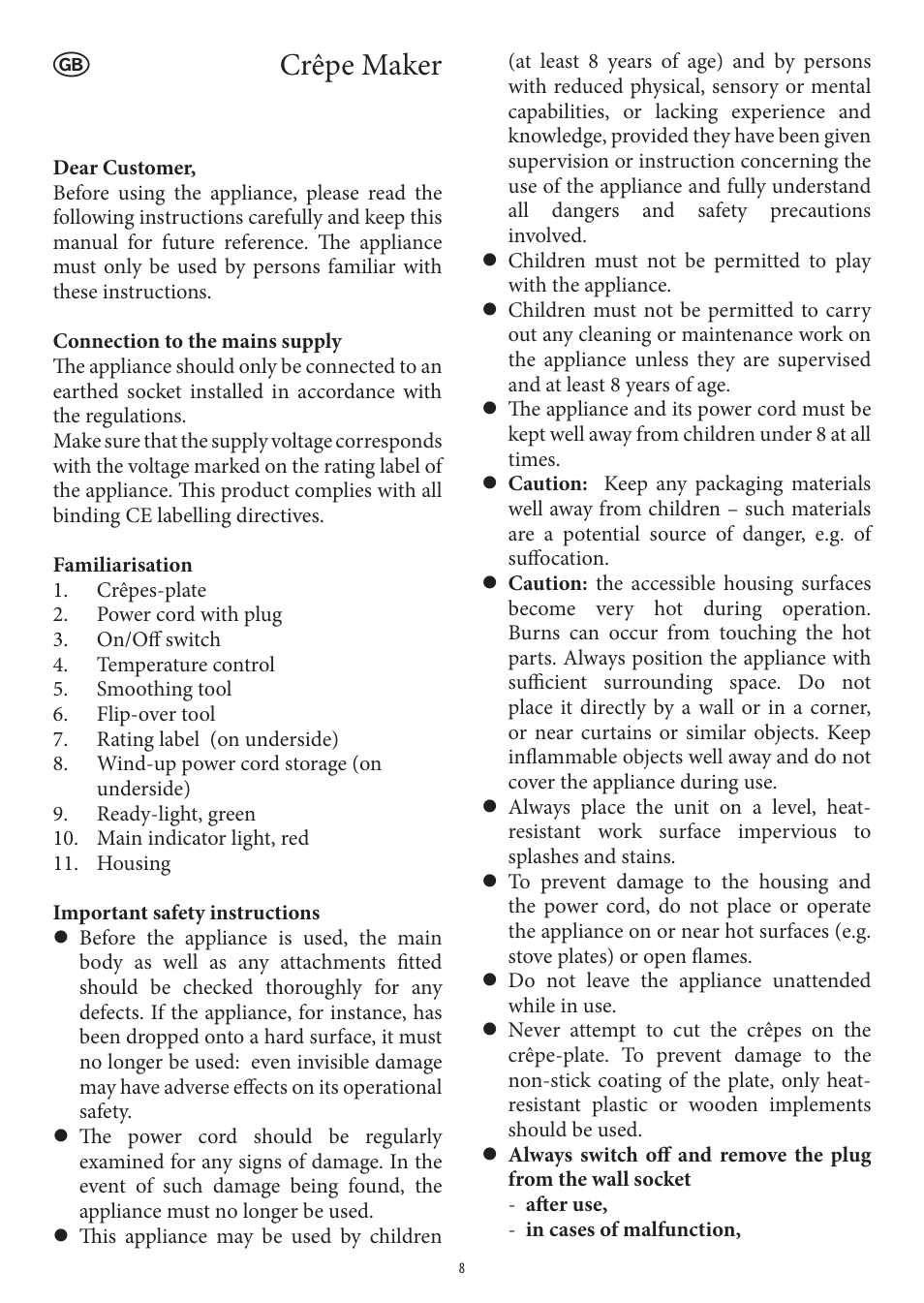 Crêpe maker | SEVERIN CM 2196 User Manual | Page 8 / 50