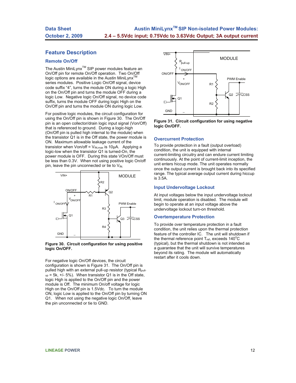 Feature description, Austin minilynx | GE Industrial Solutions Austin Minilynx SIP User Manual | Page 12 / 18