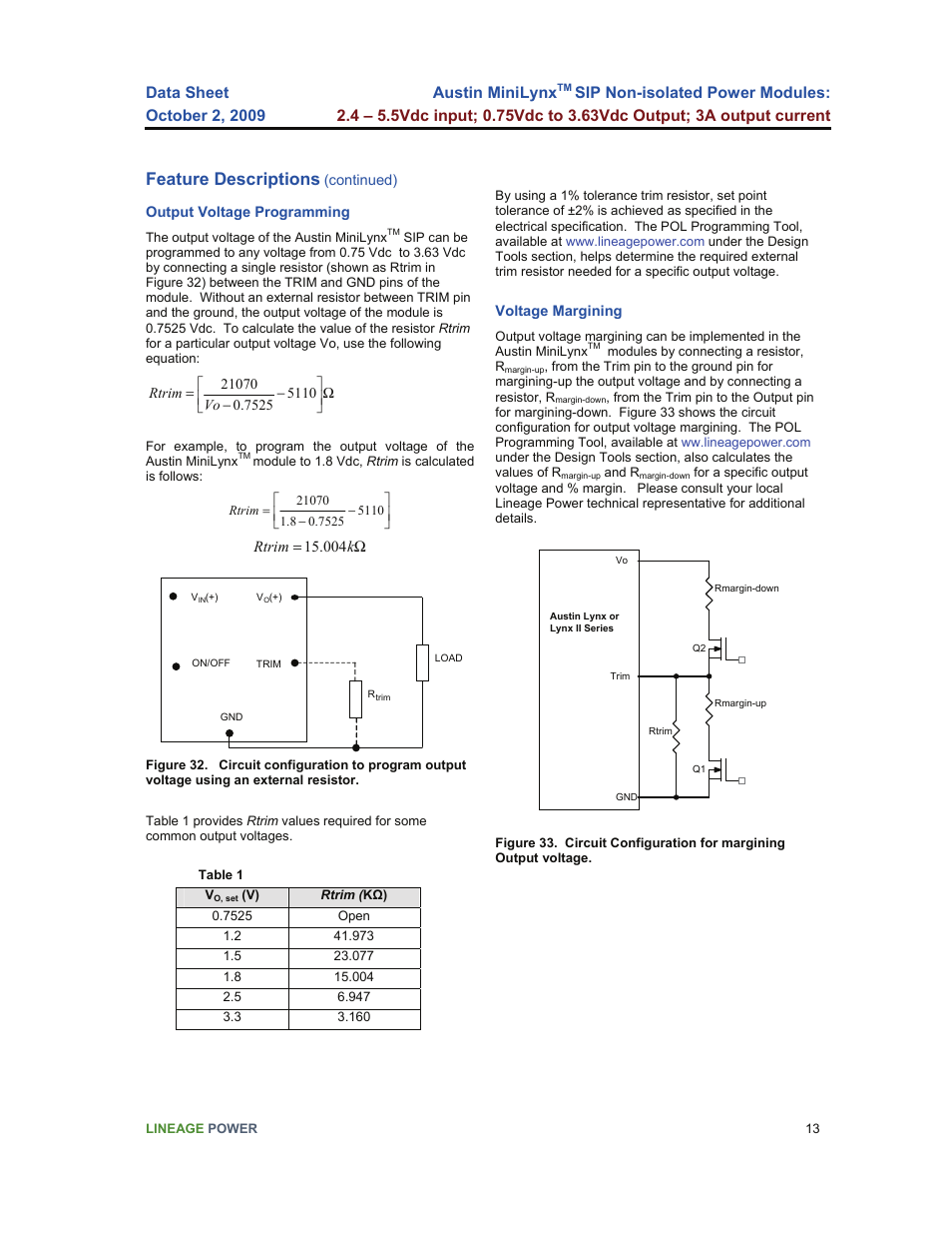 Feature descriptions | GE Industrial Solutions Austin Minilynx SIP User Manual | Page 13 / 18