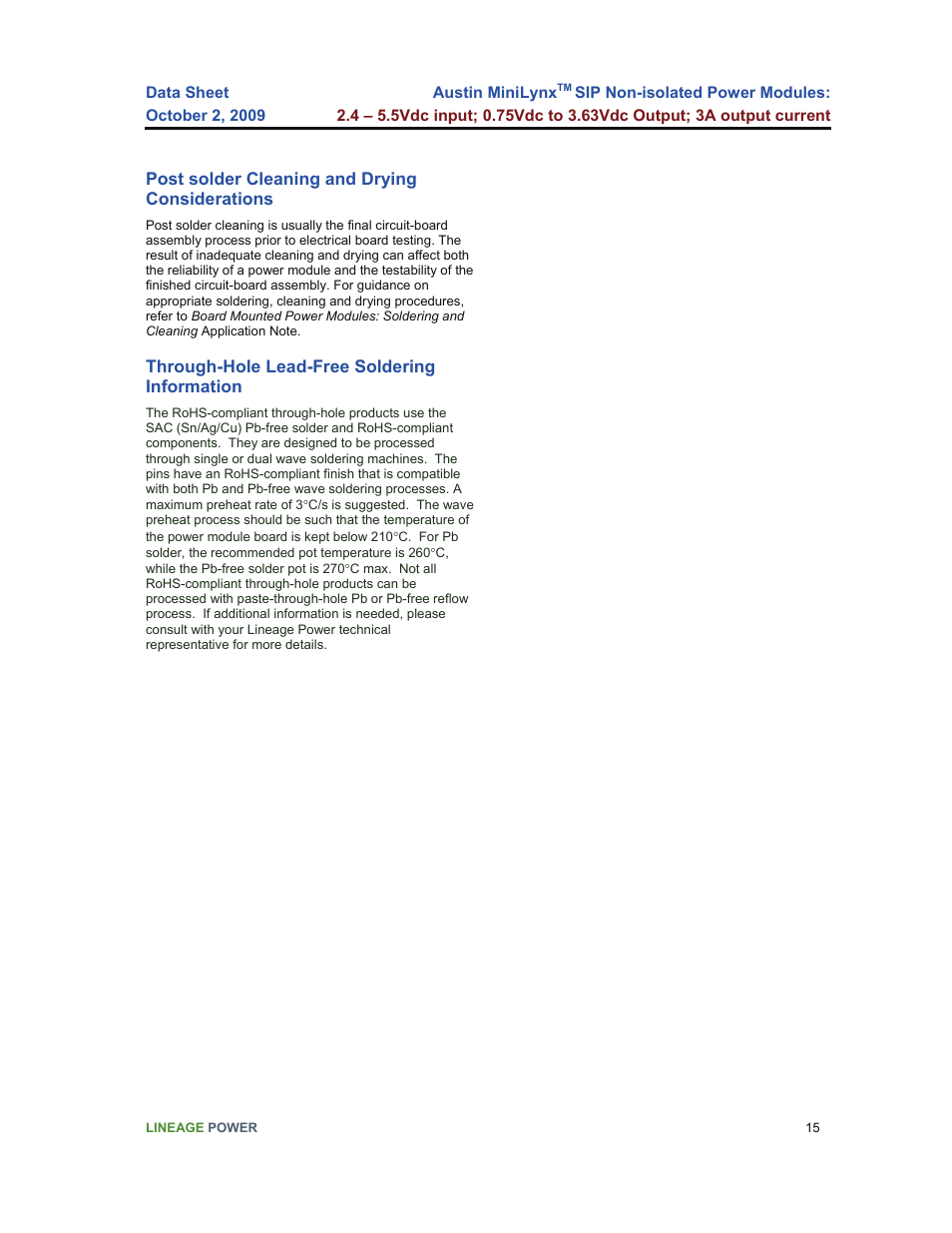 GE Industrial Solutions Austin Minilynx SIP User Manual | Page 15 / 18