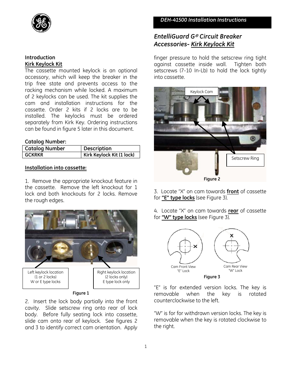 GE Industrial Solutions EntelliGuard G Kirk Keylock Kit User Manual | 2 pages