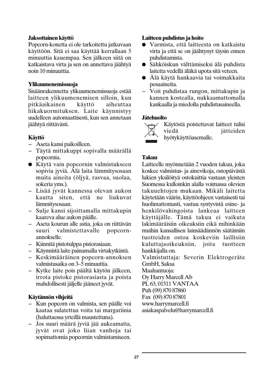 SEVERIN PC 3751 User Manual | Page 27 / 42