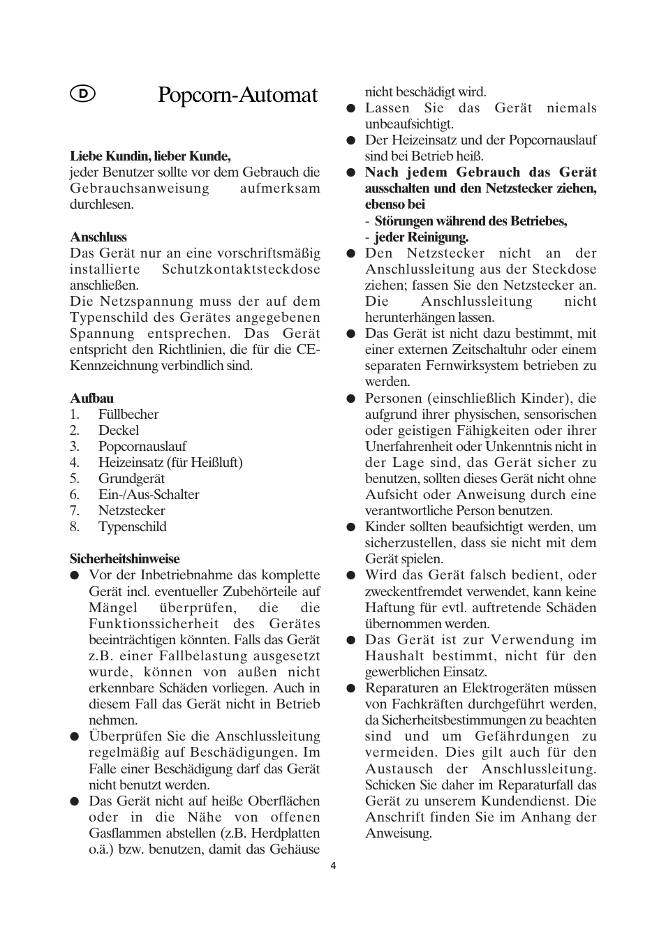 Popcorn-automat | SEVERIN PC 3751 User Manual | Page 4 / 42