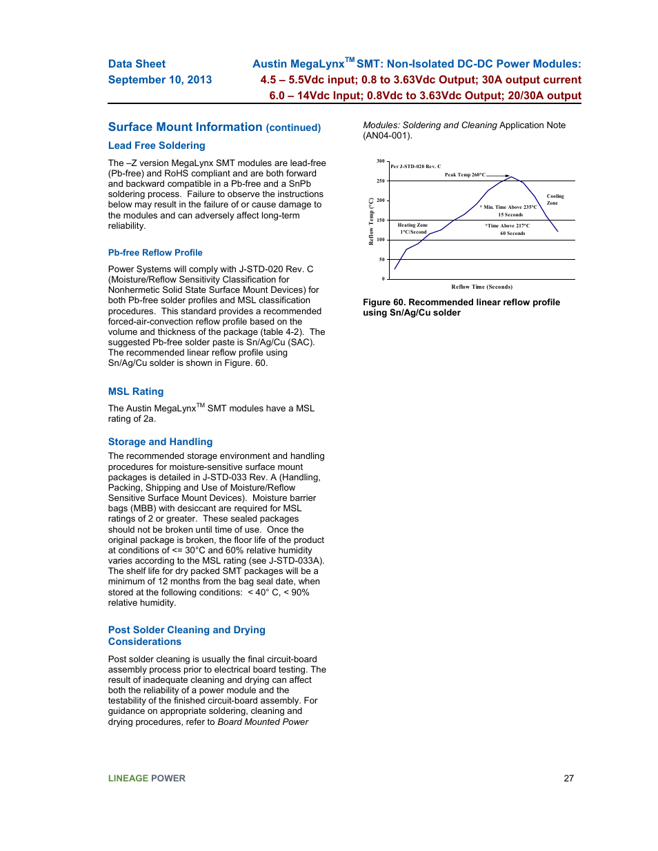 Surface mount information | GE Industrial Solutions Austin MegaLynx SMT User Manual | Page 27 / 29