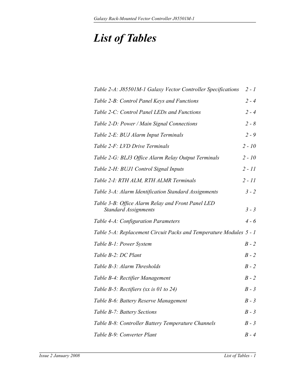 List of tables | GE Industrial Solutions Galaxy Vector Rack Mounted Controller J85501M-1 User Manual | Page 11 / 90