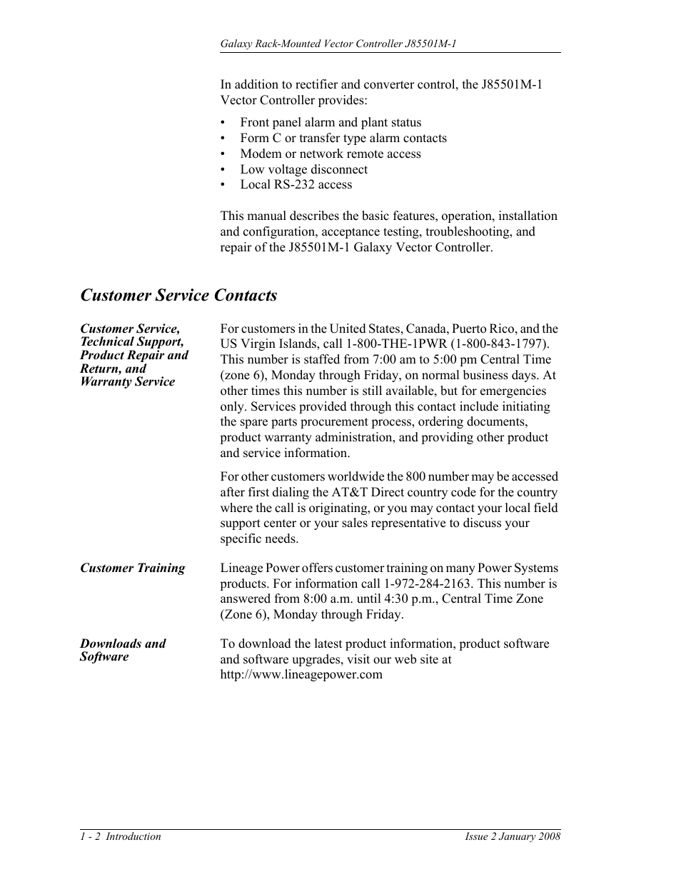 Customer service contacts, Customer training, Downloads and software | GE Industrial Solutions Galaxy Vector Rack Mounted Controller J85501M-1 User Manual | Page 14 / 90