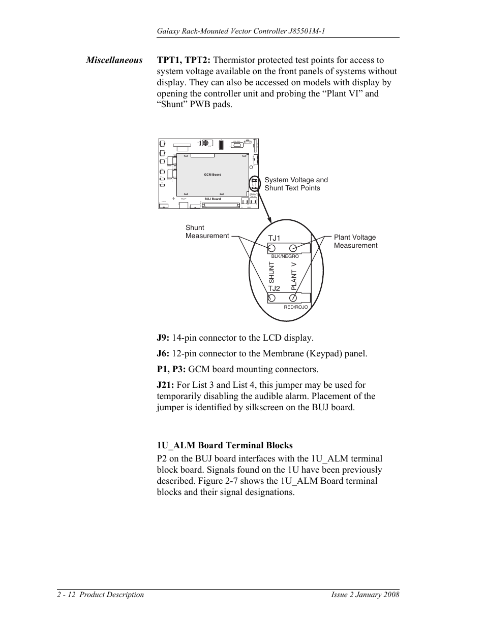 Miscellaneous, Hdr1 hdr2, Red/rojo blk/negro pl ant v shunt tj2 tj1 | GE Industrial Solutions Galaxy Vector Rack Mounted Controller J85501M-1 User Manual | Page 26 / 90