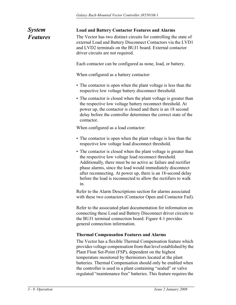 System features | GE Industrial Solutions Galaxy Vector Rack Mounted Controller J85501M-1 User Manual | Page 36 / 90