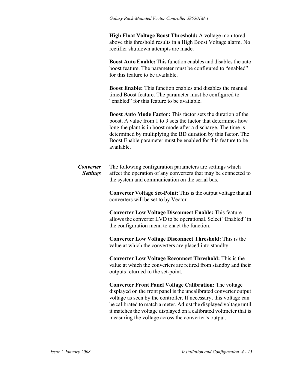 Converter settings | GE Industrial Solutions Galaxy Vector Rack Mounted Controller J85501M-1 User Manual | Page 61 / 90