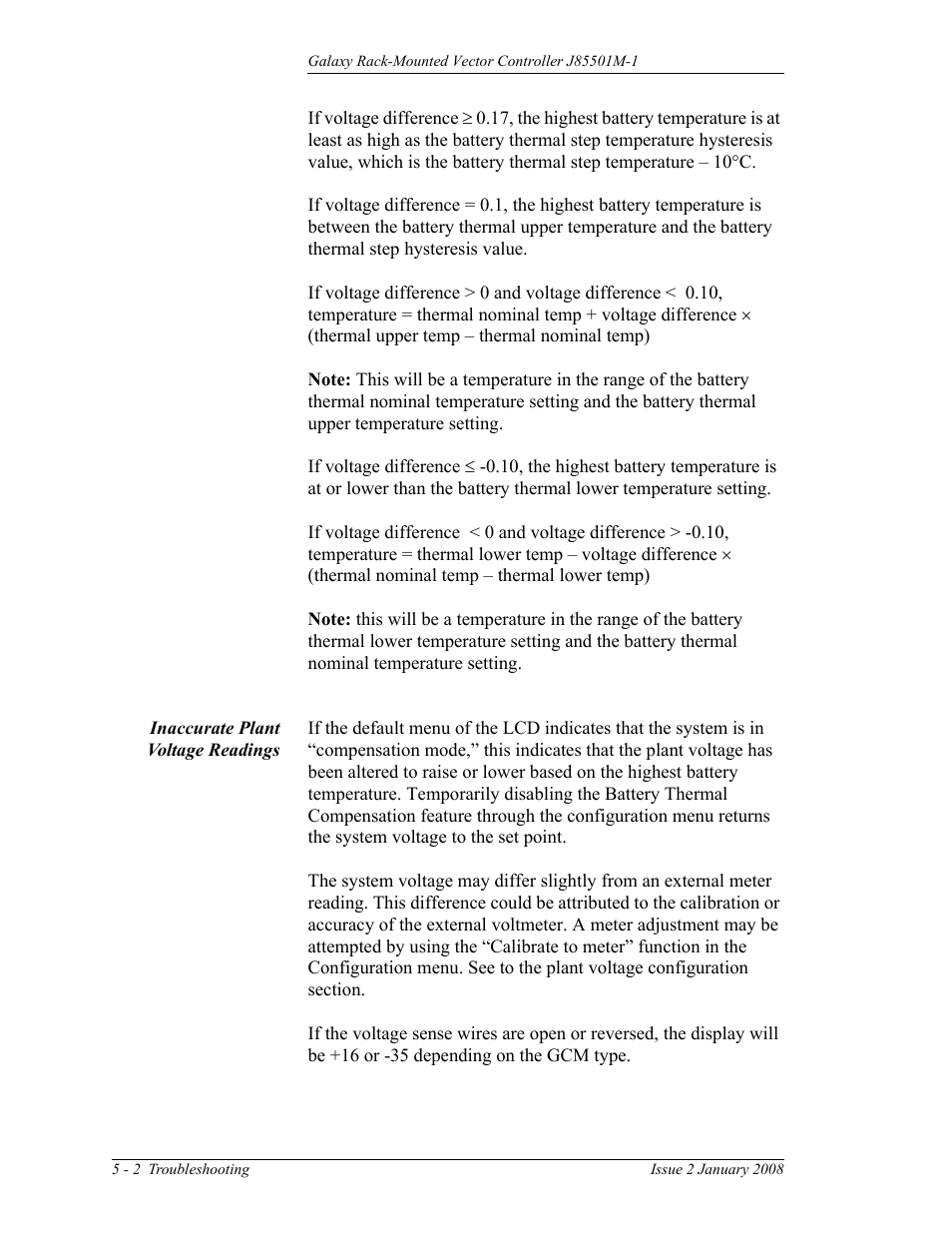 Inaccurate plant voltage readings | GE Industrial Solutions Galaxy Vector Rack Mounted Controller J85501M-1 User Manual | Page 66 / 90