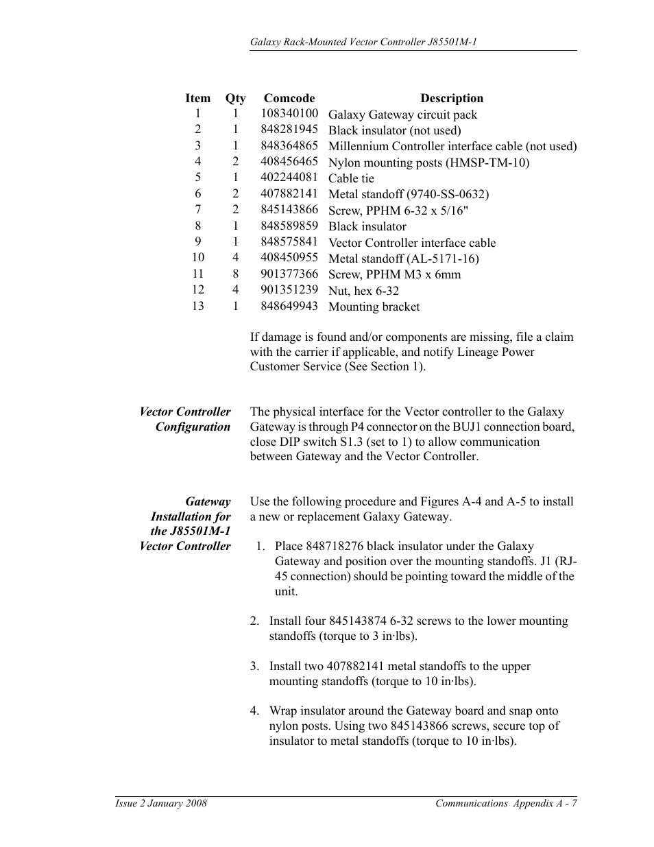 Vector controller configuration, A - 7 | GE Industrial Solutions Galaxy Vector Rack Mounted Controller J85501M-1 User Manual | Page 77 / 90
